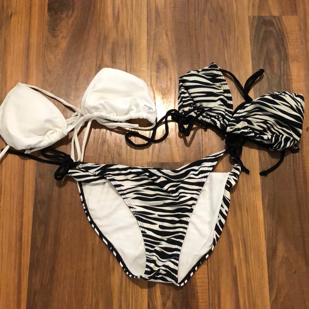 Zebra print swimsuit with extra white top